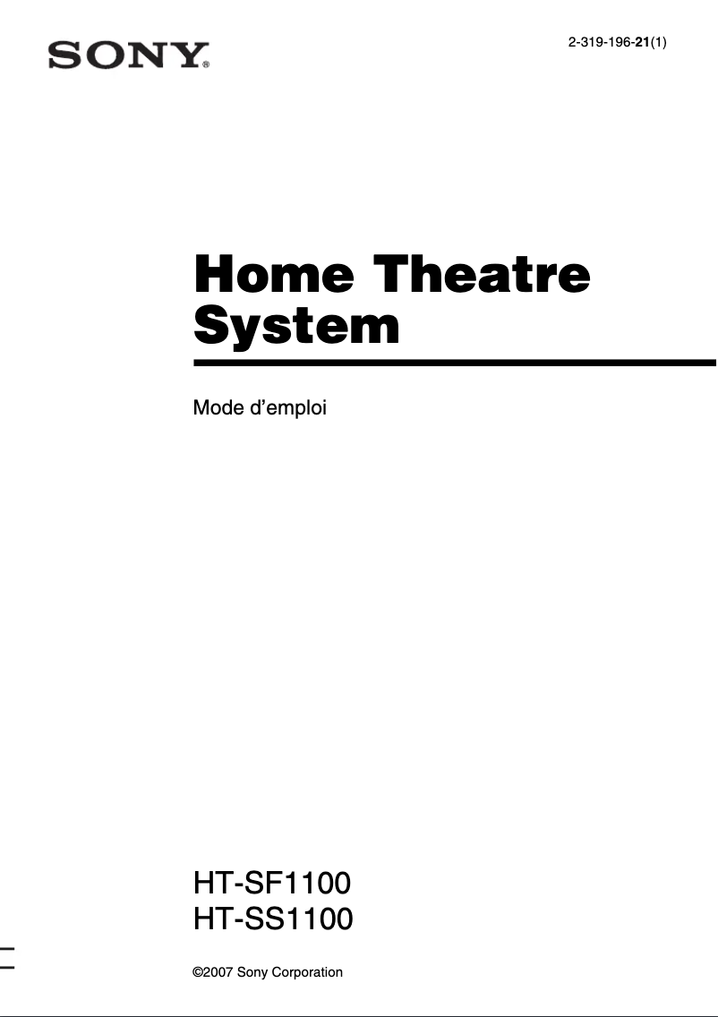 Image de la première page du manuel de l'appareil HT-SS1100