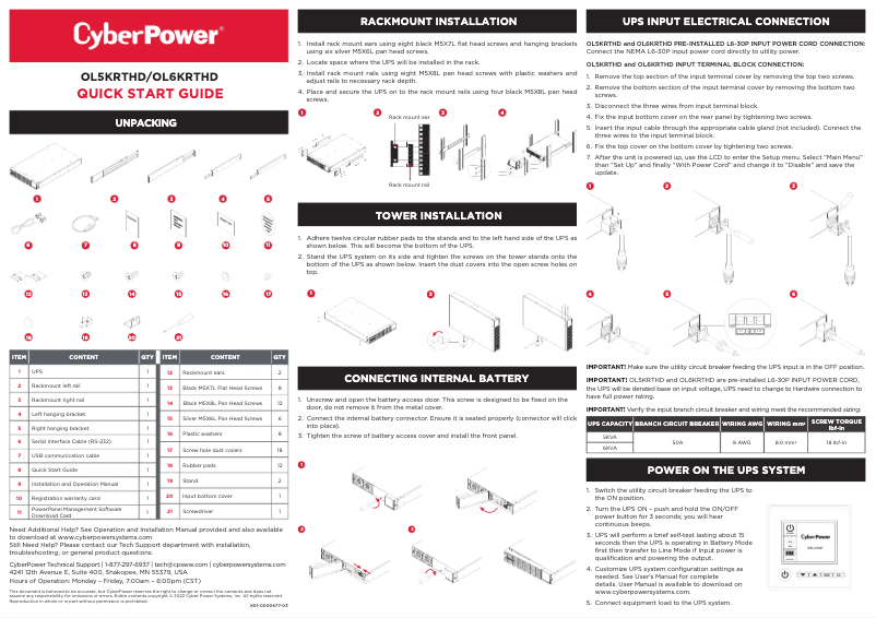 Page n°1 - Guide de démarrage rapide CyberPower Smart App Online OL5KRTHD