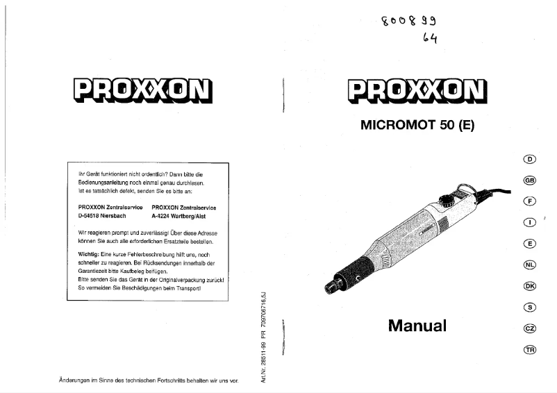 Page 1 de la notice Manuel utilisateur Proxxon Micromot 50