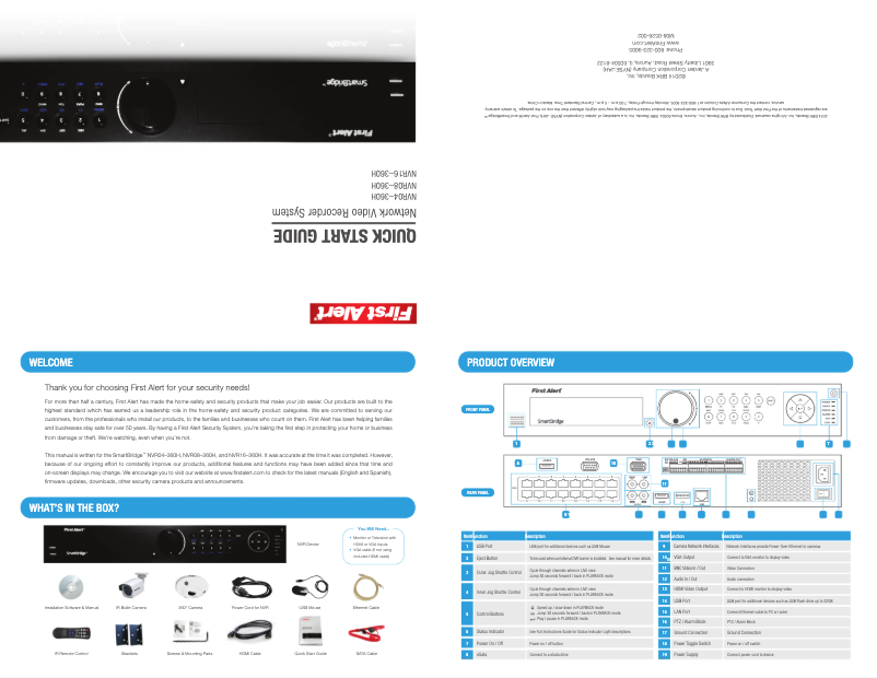Page 1 de la notice Guide de démarrage rapide First Alert NVR1640