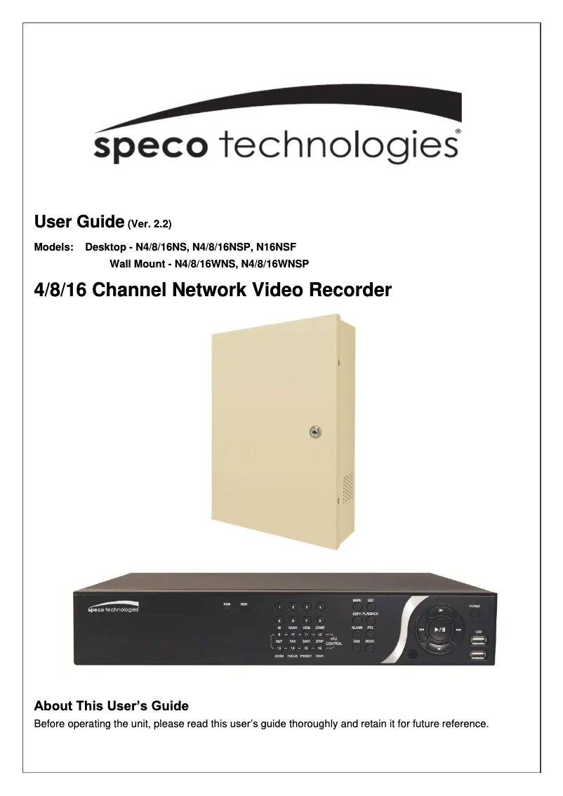 Page 1 de la notice Manuel utilisateur Speco Technologies N16WNSPM3TB