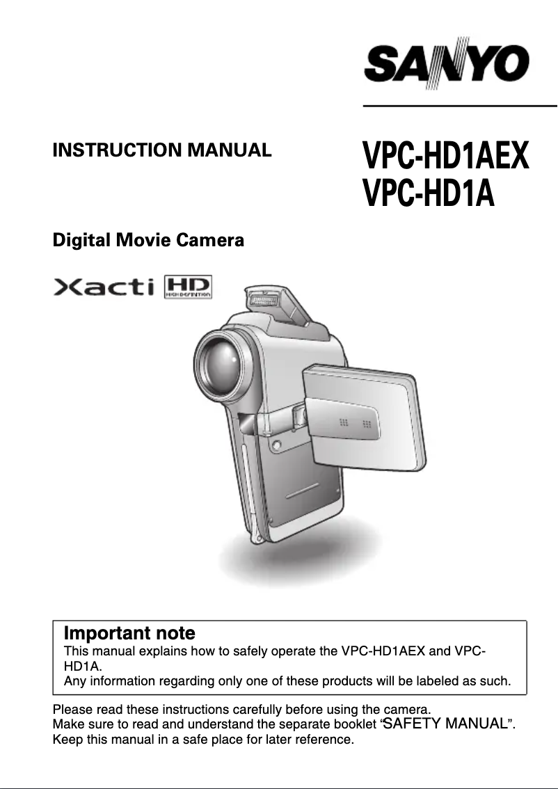 Image de la première page du manuel de l'appareil Xacti VPC-HD1AEX
