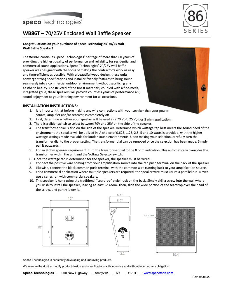 First page image of the manual for WB86T