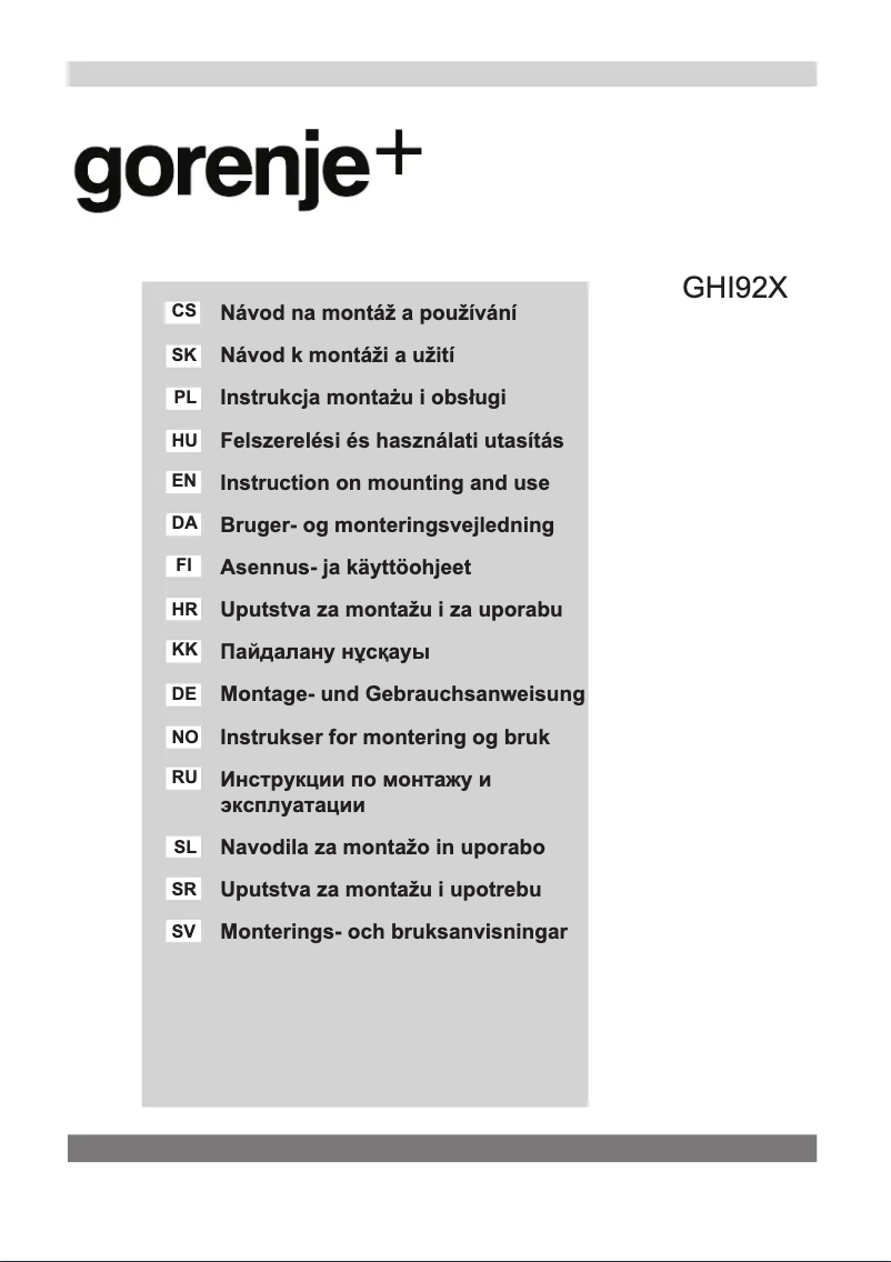 Page n°1 - Manuel utilisateur Gorenje GHI92X