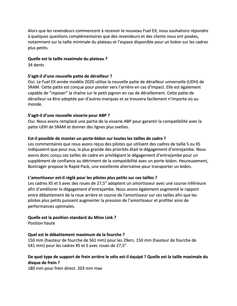 Page 1 de la notice FAQ Trek Fuel EX C Gen 5