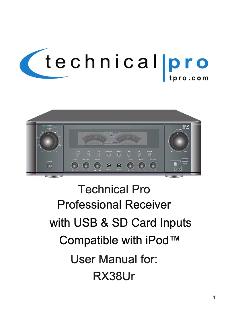 Page n°1 - Manuel utilisateur Technical Pro RX38UR
