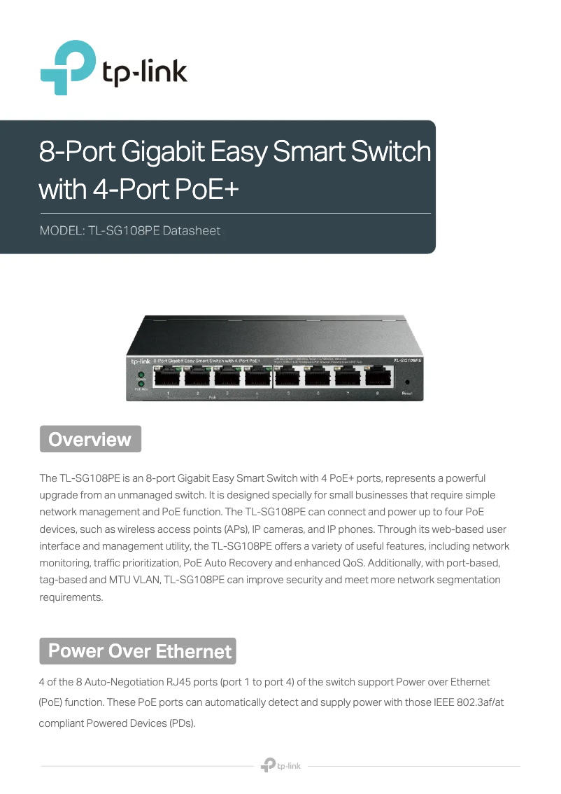 Page 1 de la notice Fiche technique TP-Link TL-SG108PE