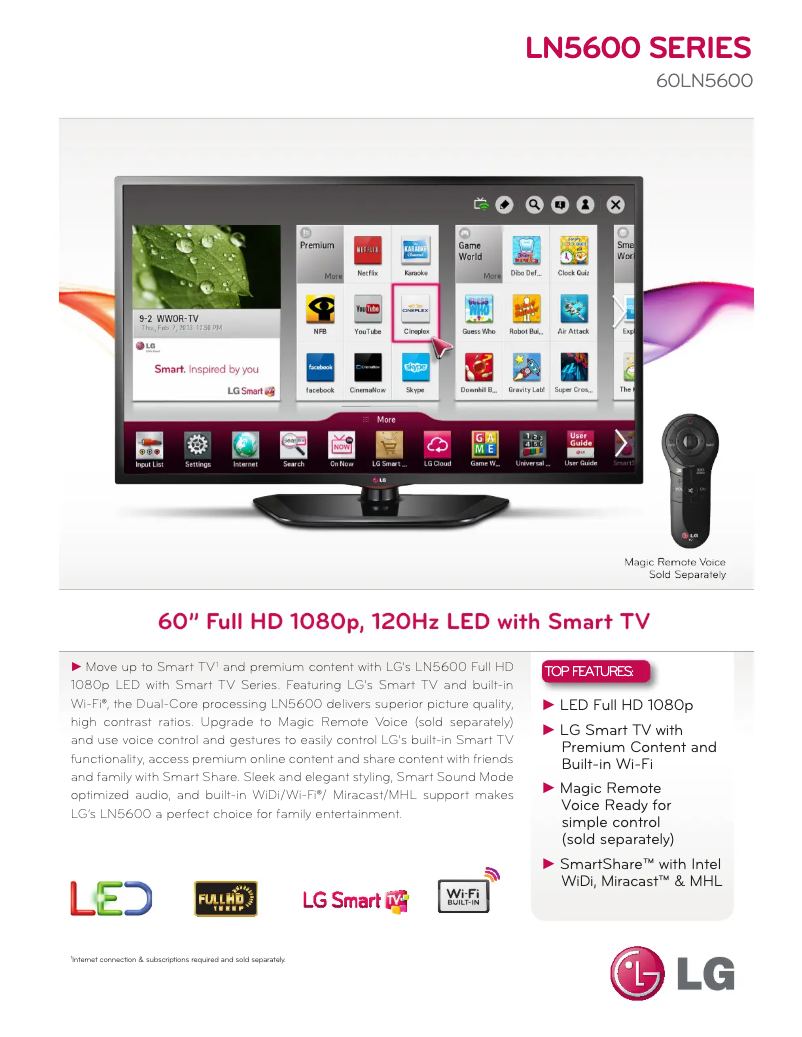 Page 1 de la notice Fiche technique LG 60LN5600