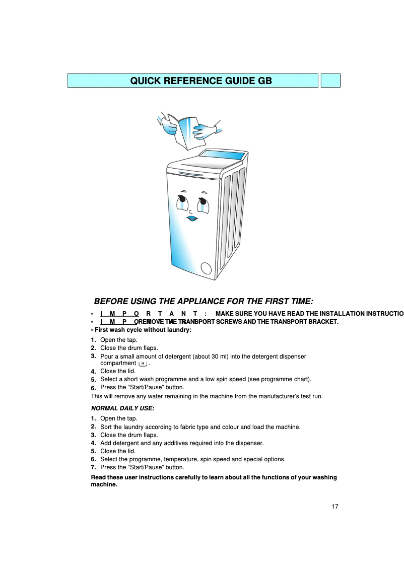 Page n°1 - Manuel utilisateur Bauknecht WAT 9555 D