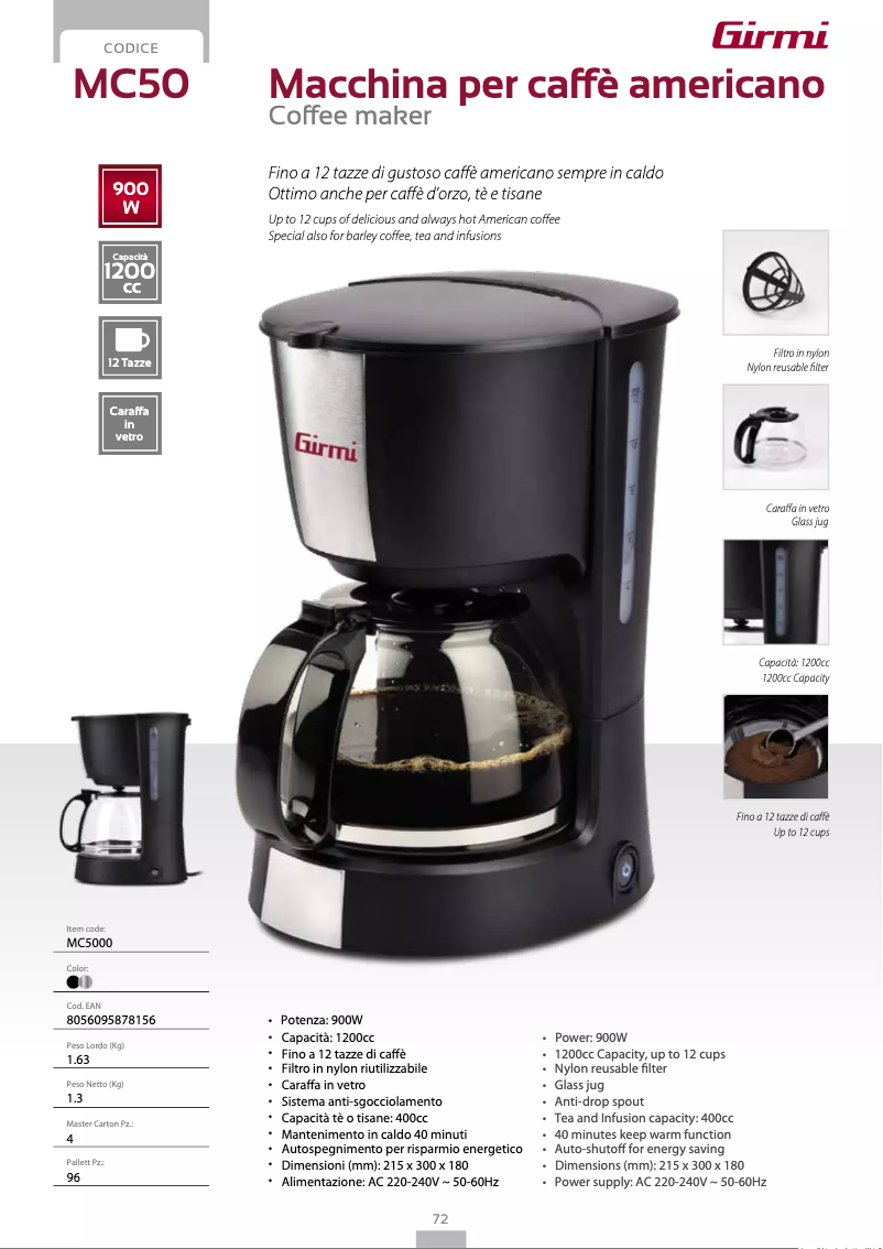 Page 1 de la notice Fiche technique Girmi MC50