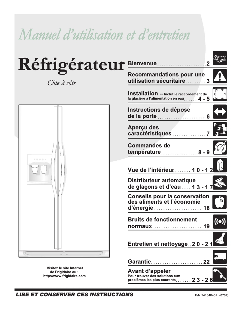 Page 1 de la notice Manuel utilisateur Frigidaire GHSC39EEPW