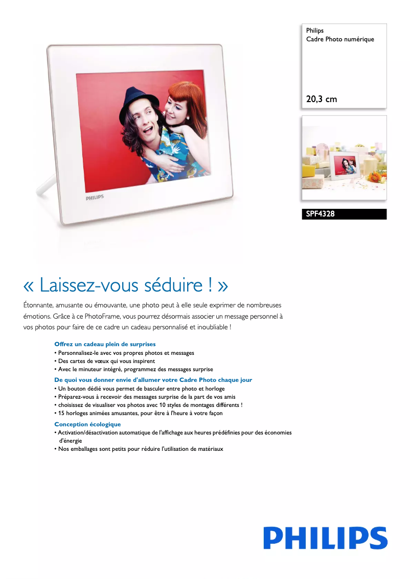 Page 1 de la notice Fiche technique Philips SPF4328