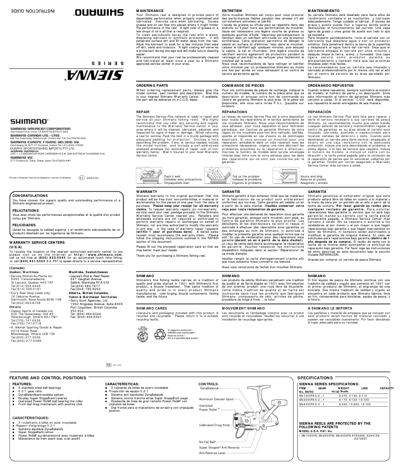 Image de la première page du manuel de l'appareil Sienna 1000FA