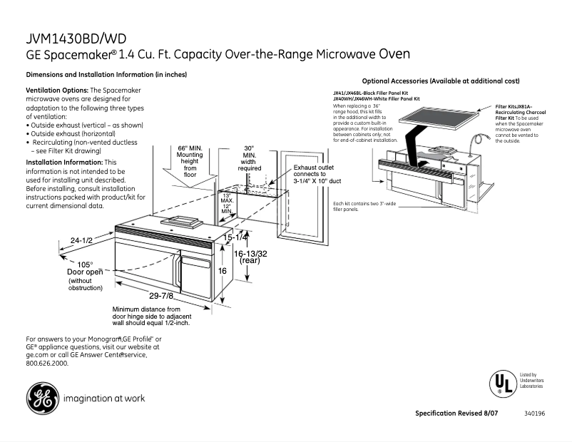Página 1 del manual Ficha técnica GE JVM1430WD