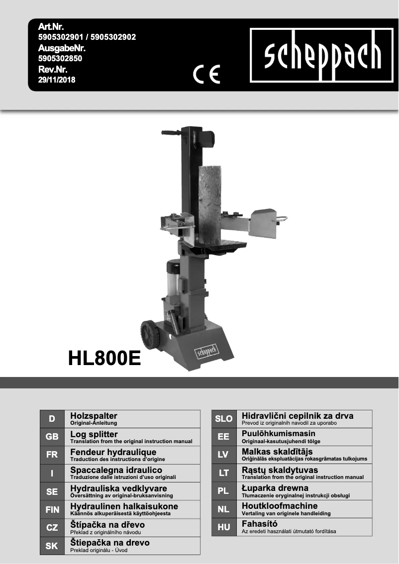 Page 1 de la notice Manuel utilisateur Scheppach HL800e