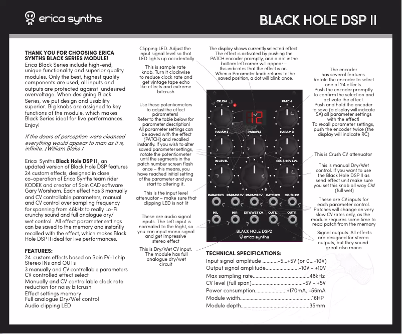 Page n°1 - Manuel utilisateur Erica Synths Black Hole DSP III