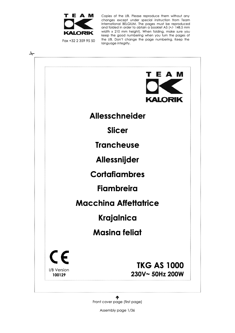 Page n°1 - Manuel utilisateur Team AS 1000