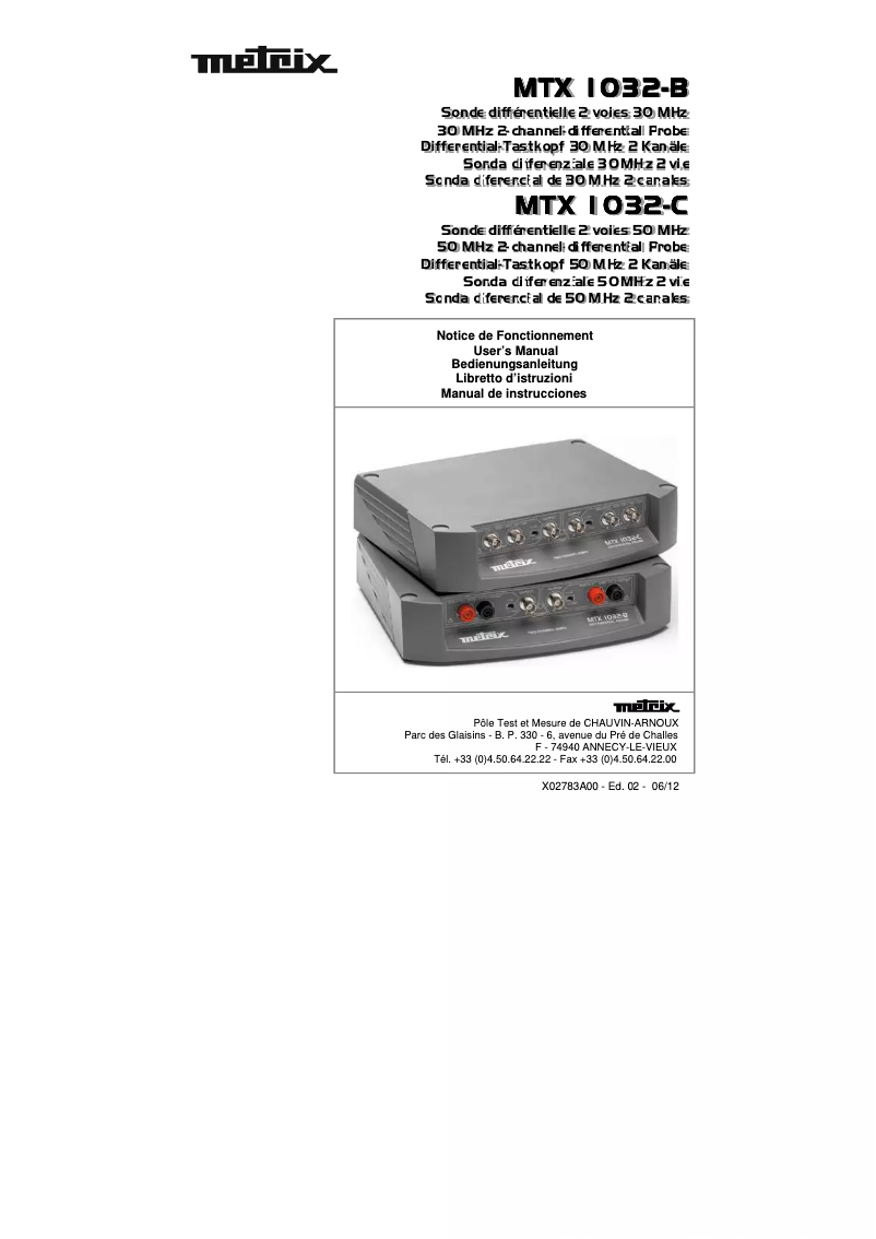 Page 1 de la notice Manuel utilisateur Metrix MTX 1032