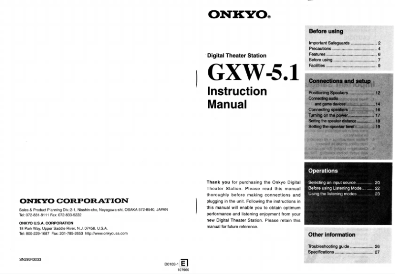 Page n°1 - Manuel utilisateur Onkyo GXW-5.1