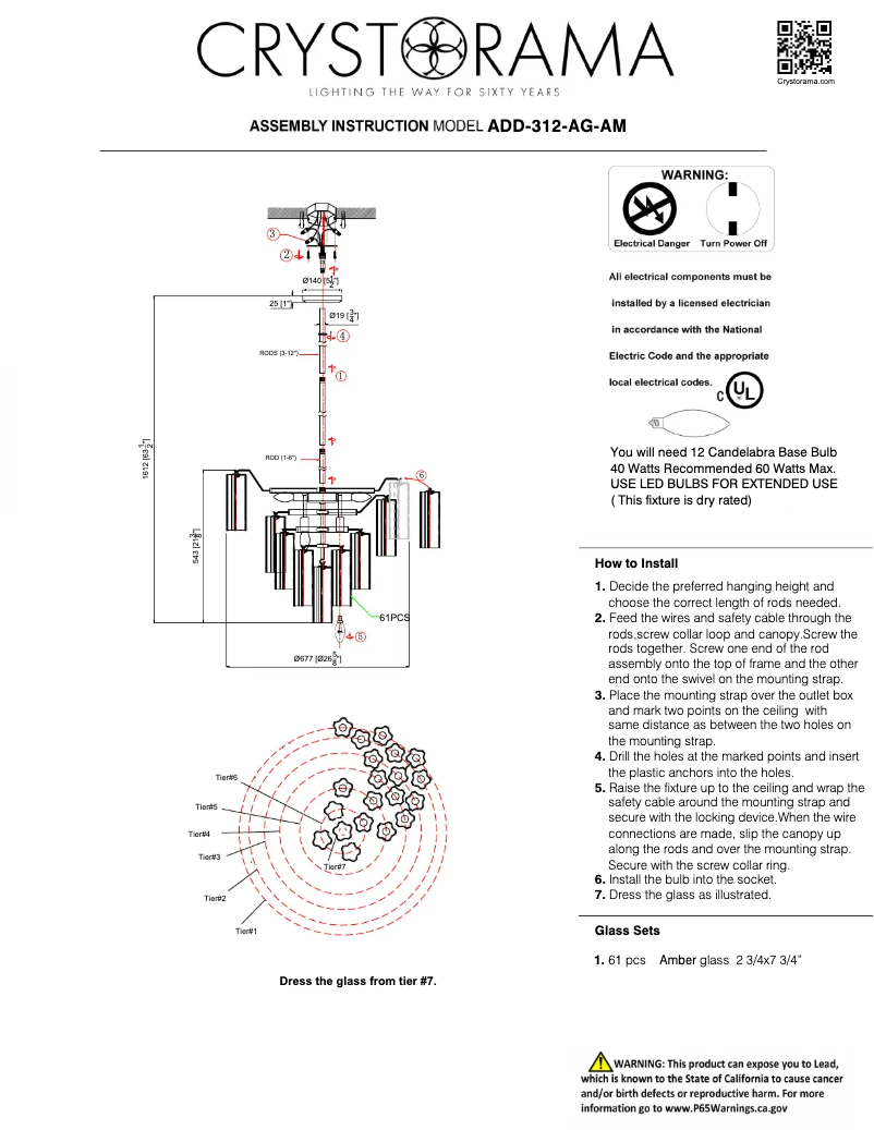 Page 1 de la notice Manuel utilisateur Crystorama Addis ADD-312-AG-AM