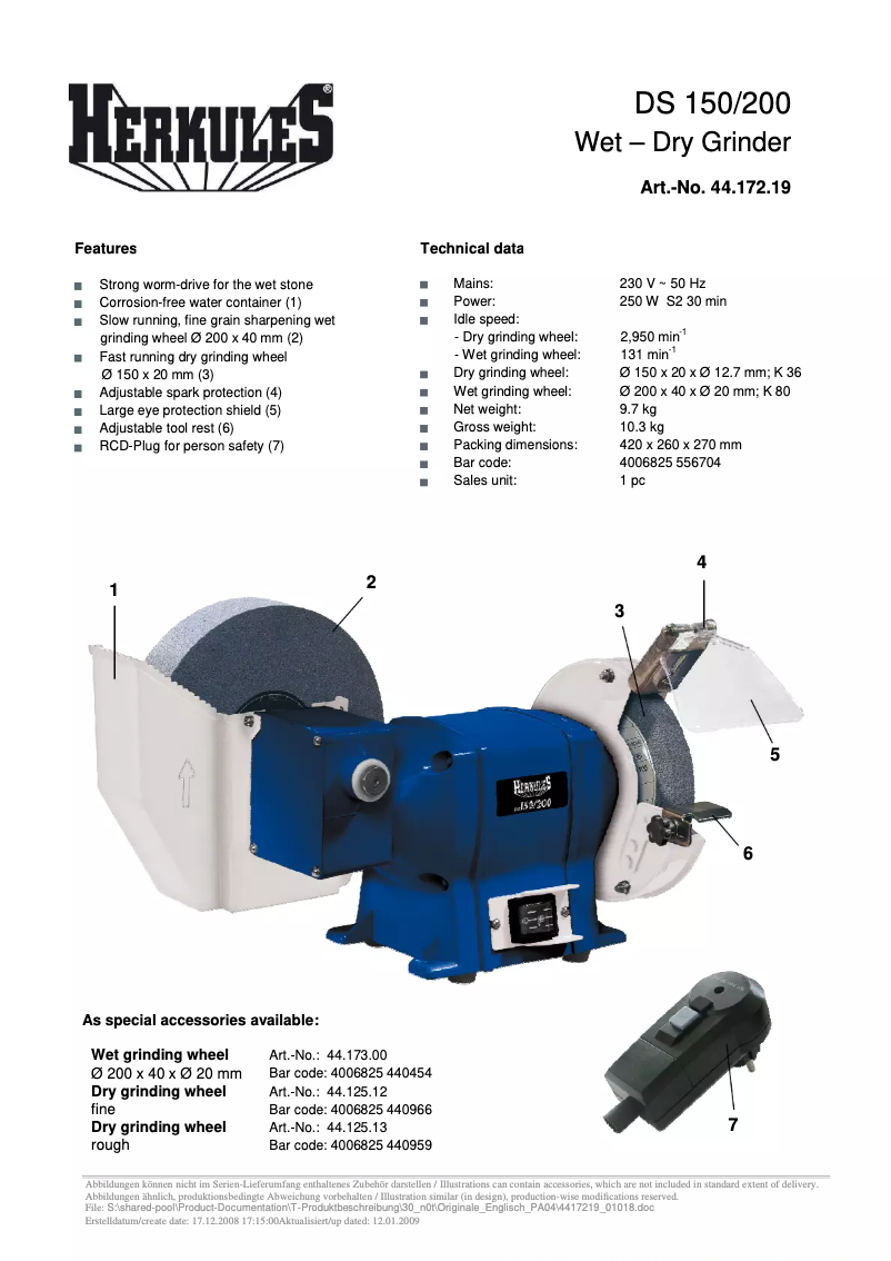 Página 1 del manual Ficha técnica Herkules DS 150/200