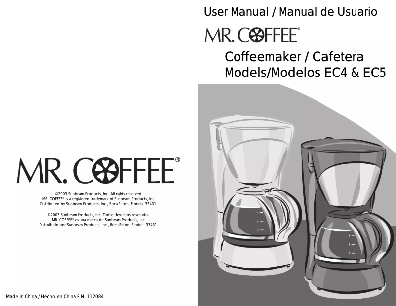 Page n°1 - Manuel utilisateur Mr. Coffee EC4
