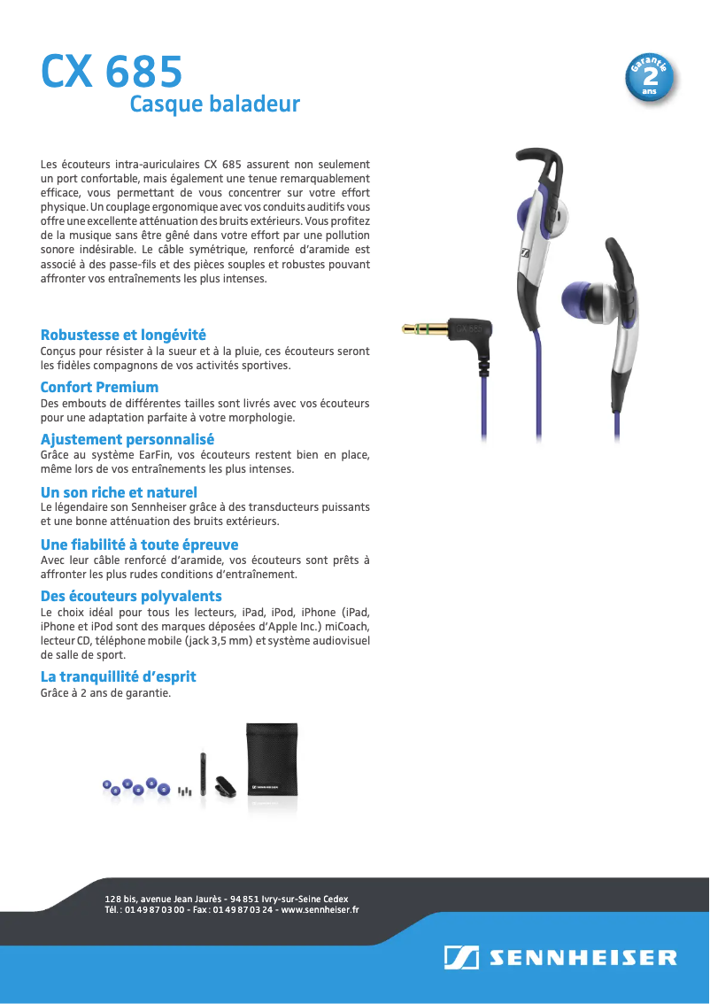 Page n°1 - Fiche technique Sennheiser CX 685 Sports