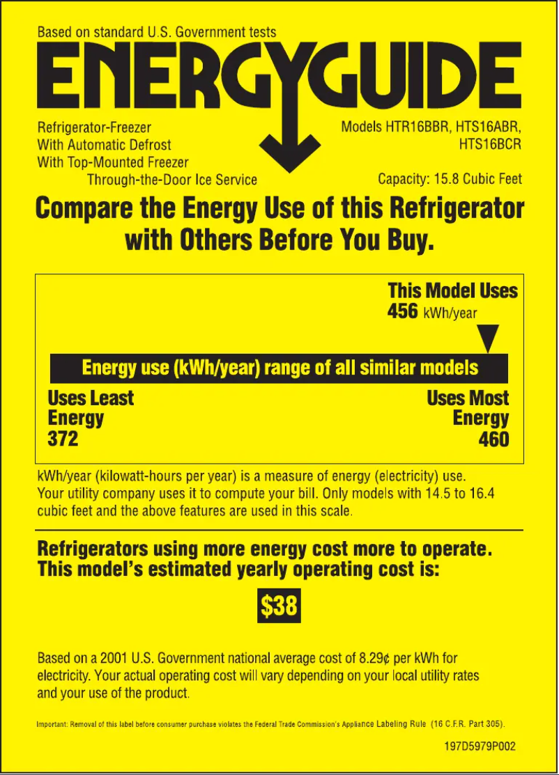 Page 1 de la notice Label énergétique Hotpoint HTS16BCRRWW