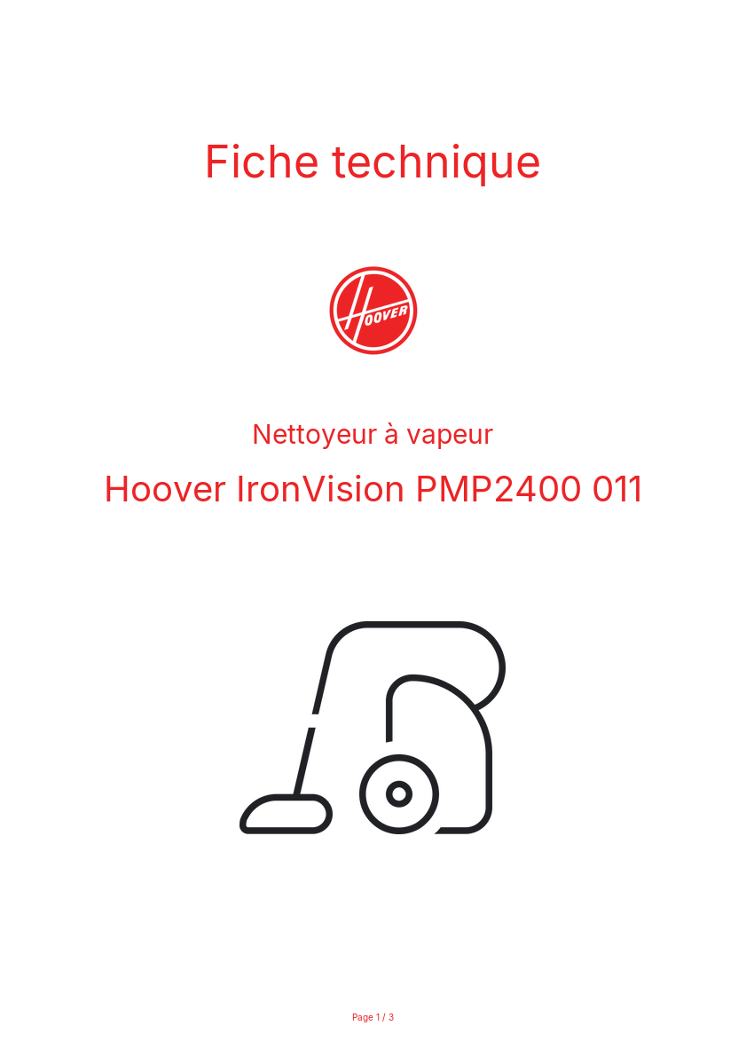 Page n°1 - Fiche technique Hoover IronVision PMP2400 011