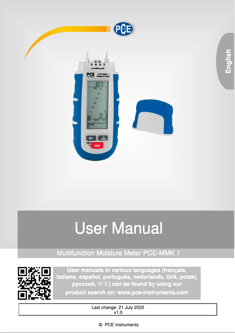 Page n°1 - Manuel utilisateur PCE Instruments PCE-MMK 1