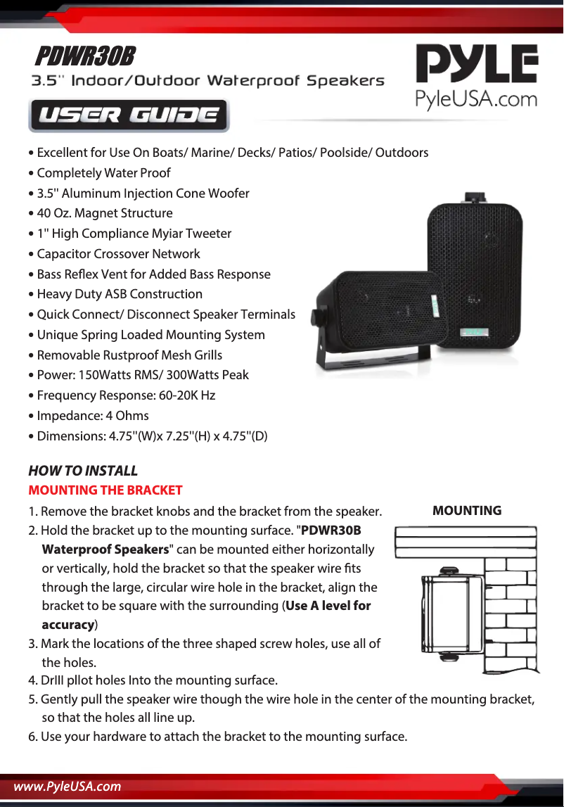Page 1 de la notice Manuel utilisateur Pyle PDWR30