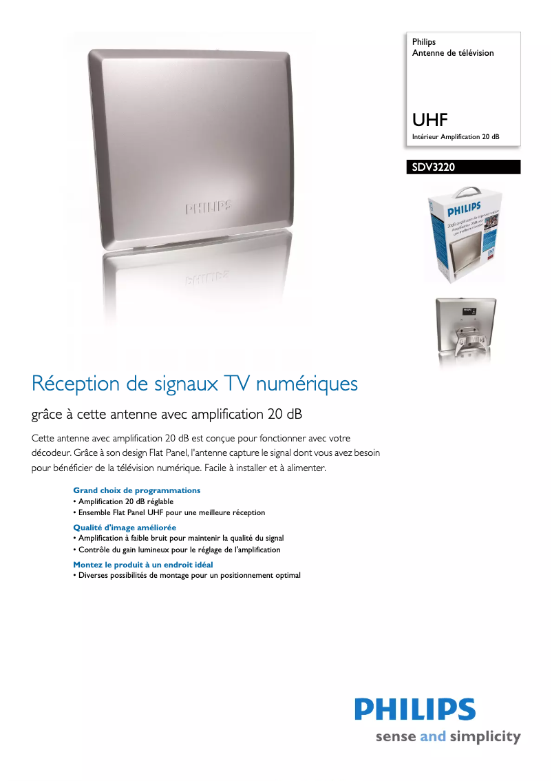 Page 1 de la notice Fiche technique Philips SDV3220