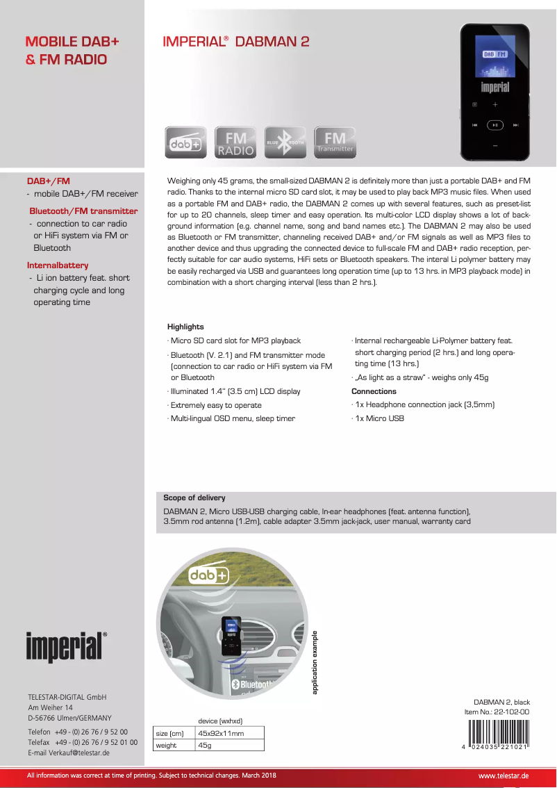 Imagen de la primera página del manual del dispositivo DABMAN 2