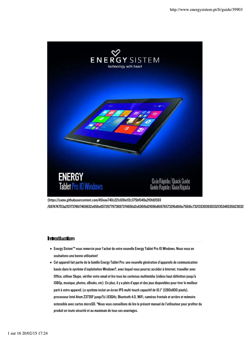Page 1 de la notice Manuel utilisateur Energy Sistem Pro 10 Windows