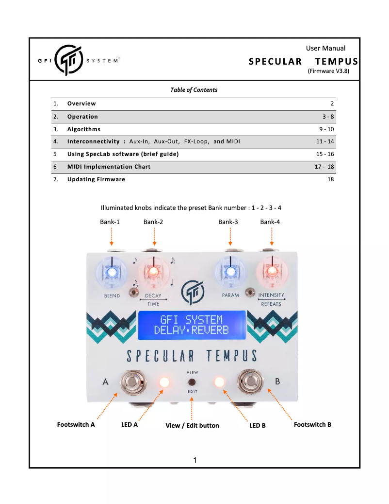 Page 1 de la notice Manuel utilisateur GFI System Specular Tempus