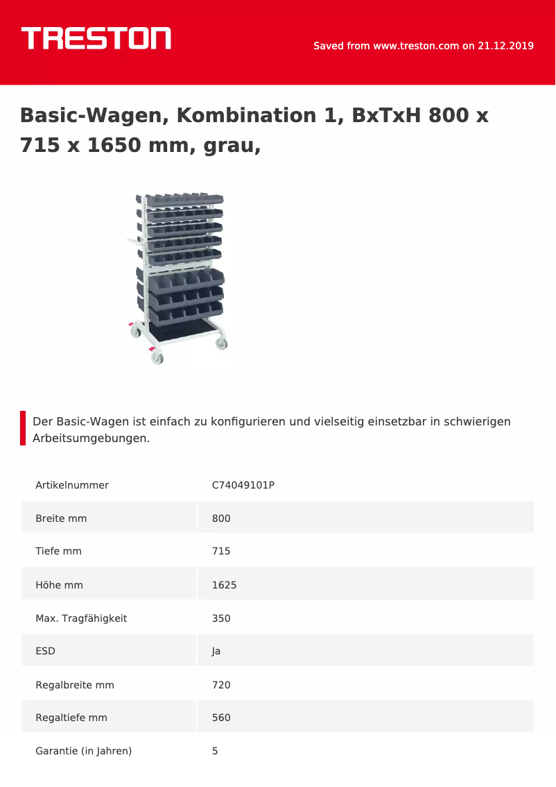 Page 1 de la notice Manuel utilisateur Treston C74049101