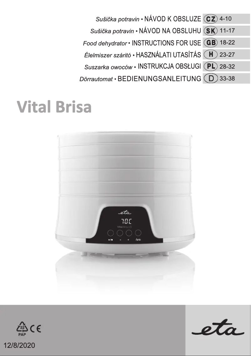 Image de la première page du manuel de l'appareil Vital Brisa