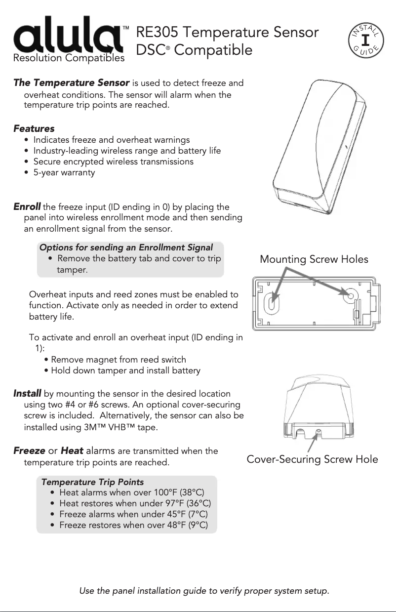 Page 1 de la notice Manuel utilisateur Alula RE305