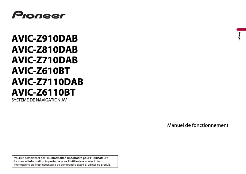 Page n°1 - Manuel utilisateur Pioneer AVIC-Z710DAB