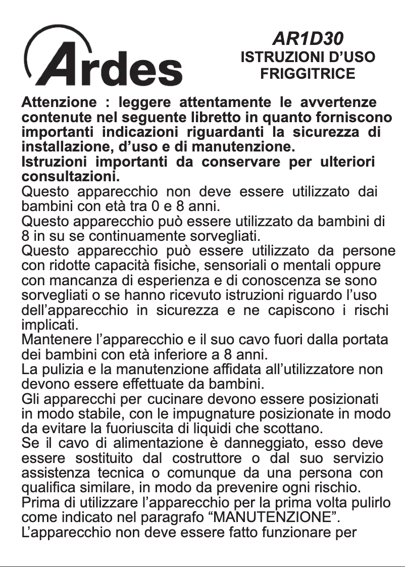 Page n°1 - Manuel utilisateur Ardes AR1D30