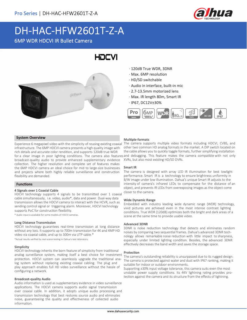 Image de la première page du manuel de l'appareil HAC-HFW2601T-Z-A