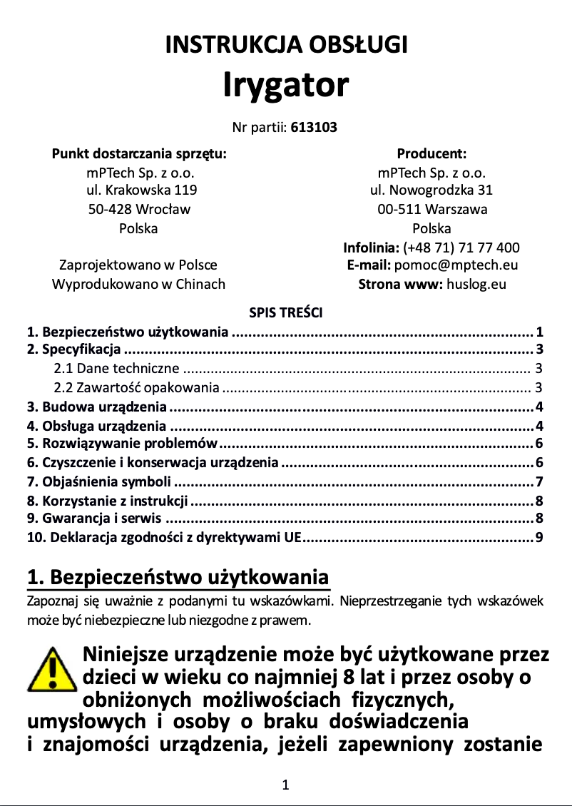 Page 1 de la notice Manuel utilisateur Huslog AL-050231