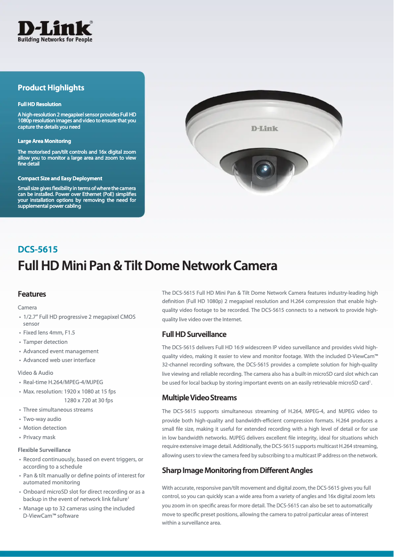 Page n°1 - Fiche technique D-Link DCS-5615