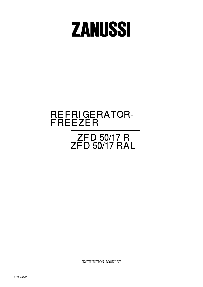 Page 1 de la notice Manuel utilisateur Zanussi ZD50/17RAL