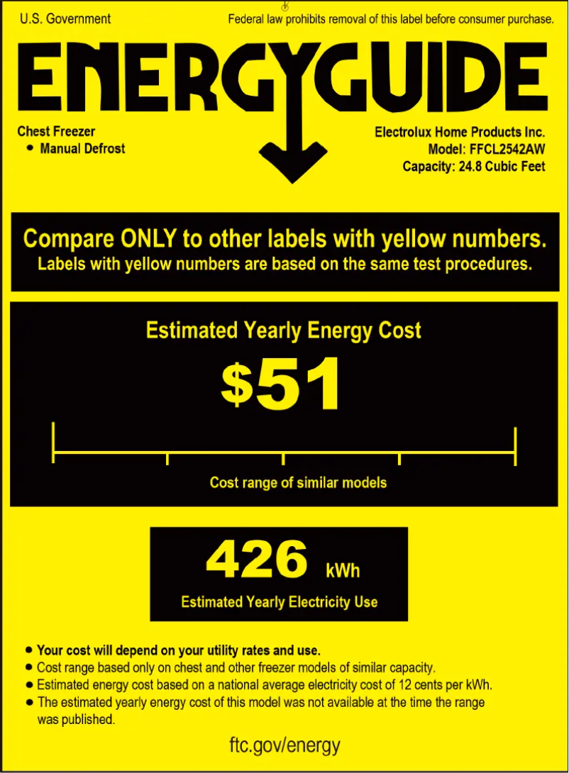 Page n°1 - Label énergétique Frigidaire FFCL2542AW