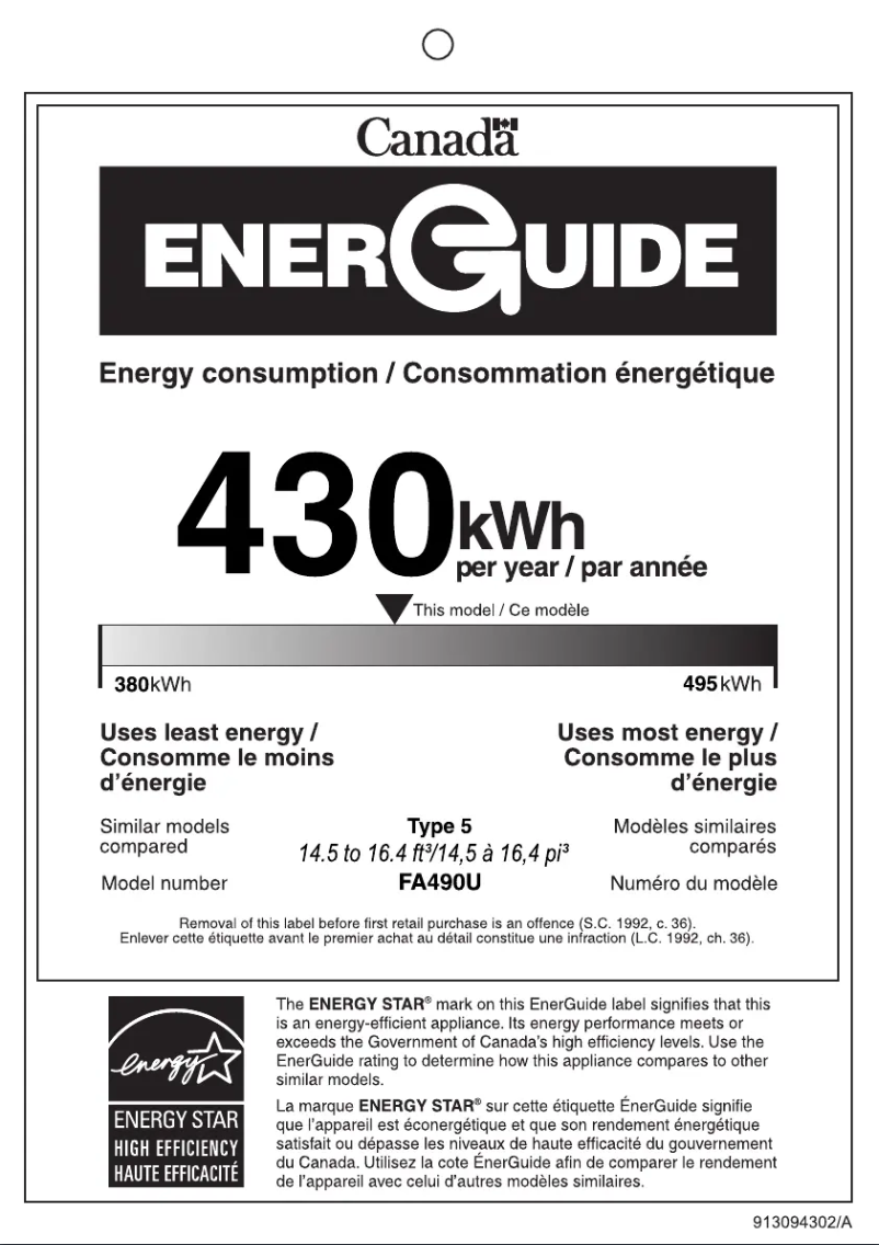 Page n°1 - Label énergétique Smeg FA490URX