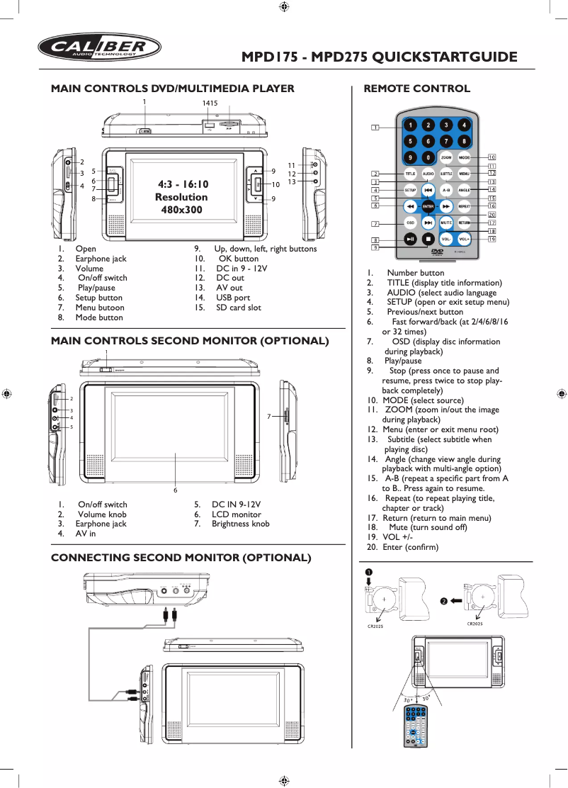Page n°1 - Manuel utilisateur Caliber MPD 275