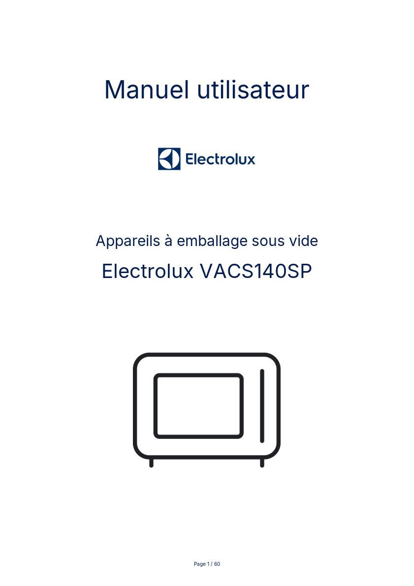 Page n°1 - Manuel utilisateur Electrolux VACS140SP