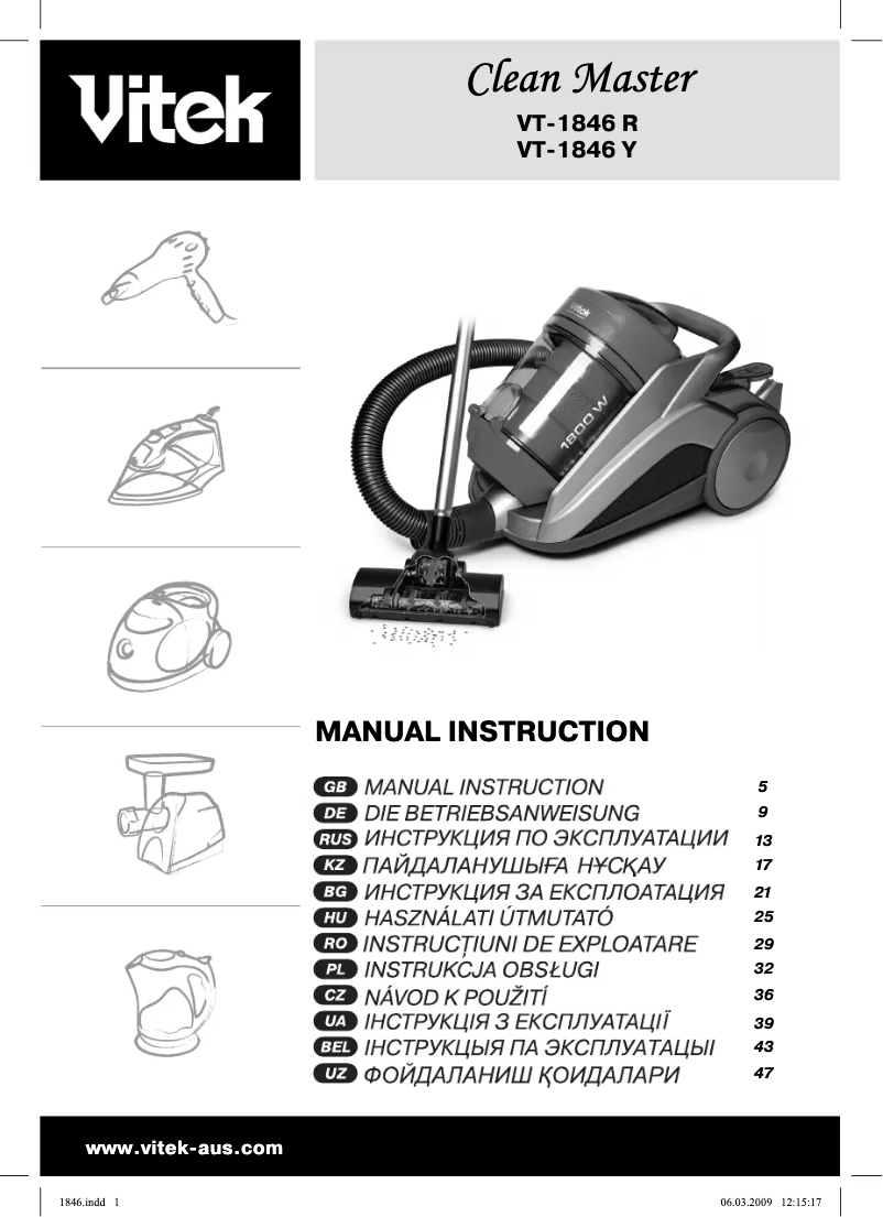 Page n°1 - Manuel utilisateur Vitek VT-1846