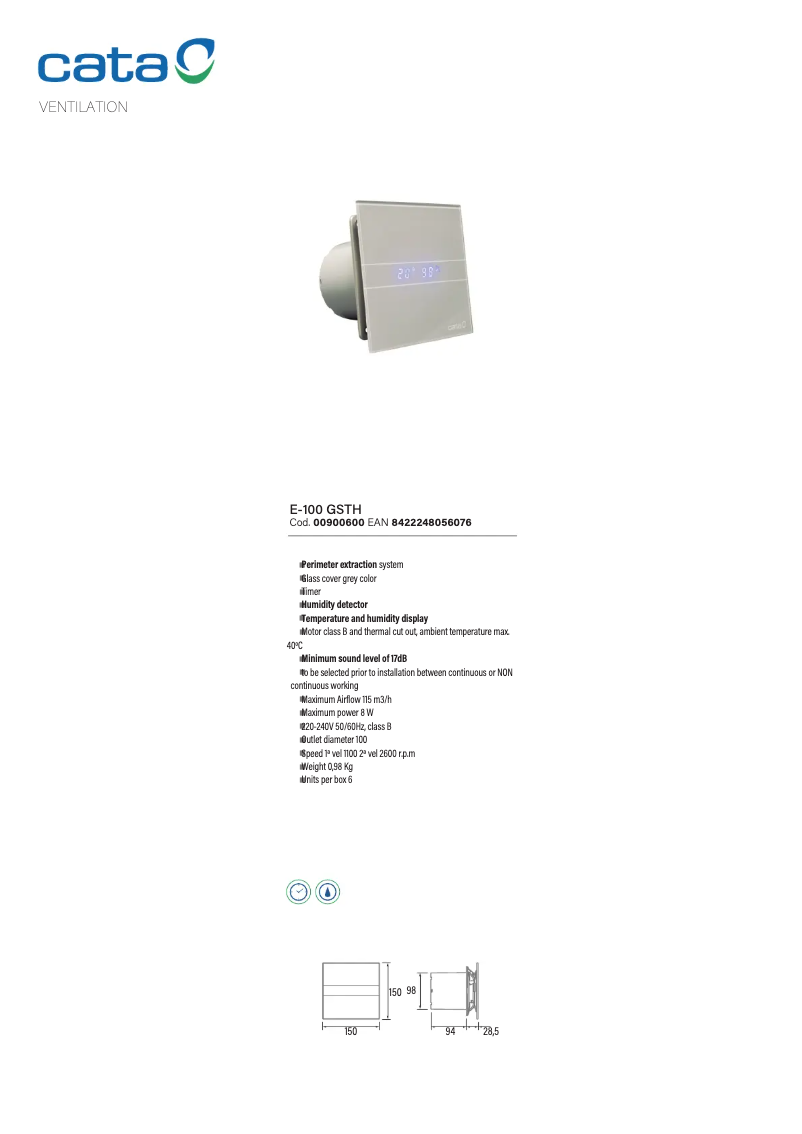 Página 1 del manual Ficha técnica CATA E-100 GTH